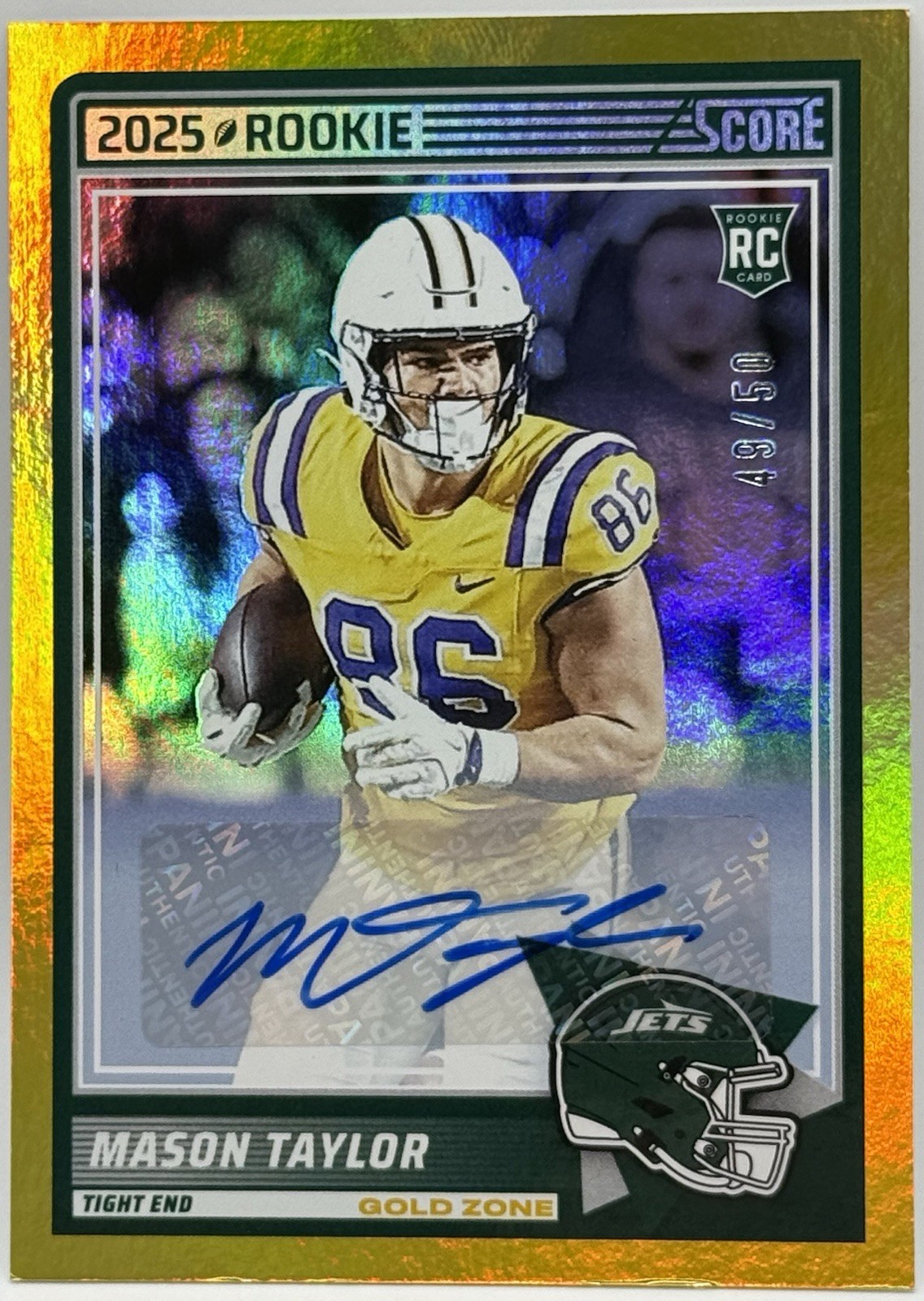 🔥🏈 2025 Score - MASON TAYLOR AUTO RC /50 GOLD Zone Signatures  #7