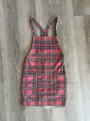MINKPINK Red Plaid 90s Style Pinafore Mini Dress Size Small