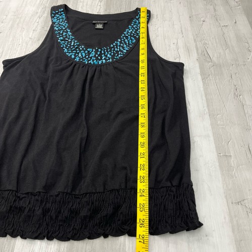 Bay Studio schwarz ärmellos Rundhals verziert blaue Steine Rüschen Tank Shirt - Bild 10 von 10