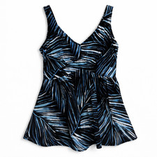 Maxine of Hollywood Swimsuit Size 22W One Piece Skirted Black Blue Print Bra