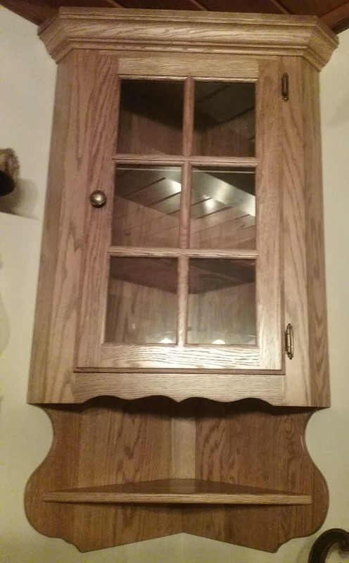 Solid Oak Hanging Curio Corner Cabinet with Shelves/Glass Door - Local Pick-up