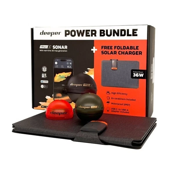 Deeper Chirp + 3 Sonar Power Bundle With Solar Panel - Portable Fish Finder