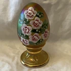 Fenton Amber Carnival Hand Painted  Glass Egg Floral Figurine Limited Ed Signed