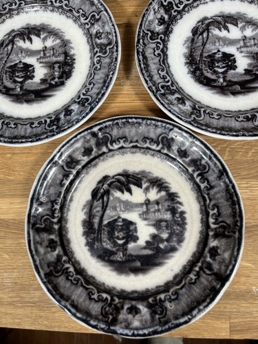 4 Mulberry Black Transfer Ware Plate Washington Vase Wedgwood Pearl Stone 8" - Picture 2 of 18