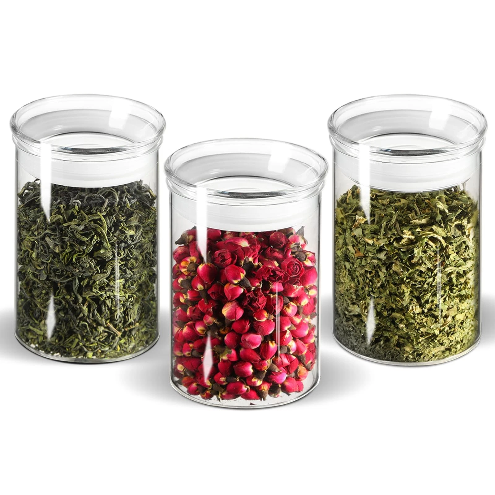15oz Glass Food Storage Jars Set of 3, Clear Glass Canisters with Airtight Li...