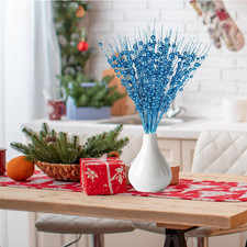 30Pcs Glitter Christmas Poinsettia Hanging Flowers Xmas Party Tree Decoration US