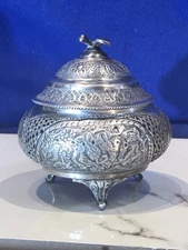 Antique Hand Made Hand Engraved Candy Bowl 84 SOLID Silver 291  grams