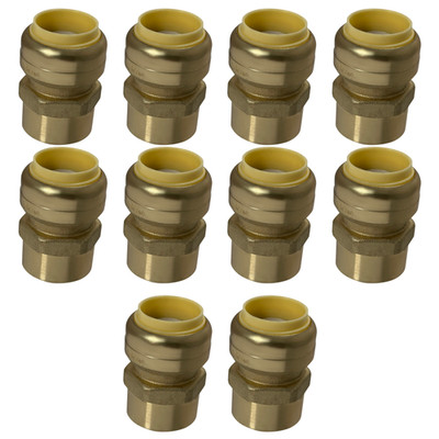 10 Pack XFITTING 3/4'' Push Fit x 3/4'' Female NPT Adapter, Lead Free Brass