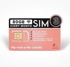 Three 80GB 5G Data Sim – Uncapped 5G Speeds – 80GB Every Month till 2027