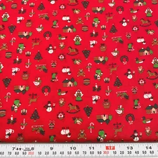 Vintage Cranston Christmas Novelty Red Cotton Fabric by the HALF YARD 18" x 44"
