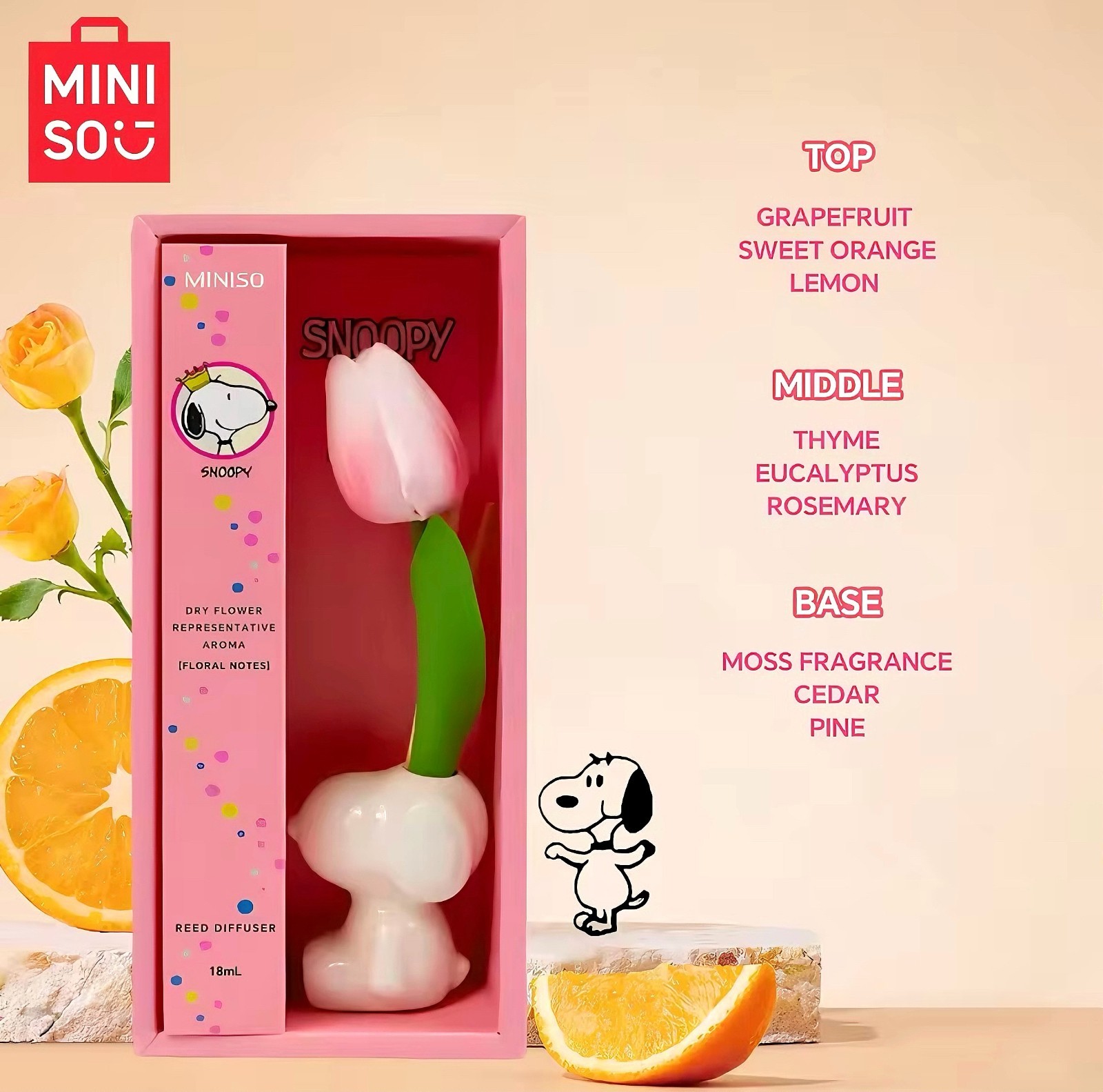 Diffuseur parfum Miniso x Snoopy bâtonnets décoration maison freesia - 3