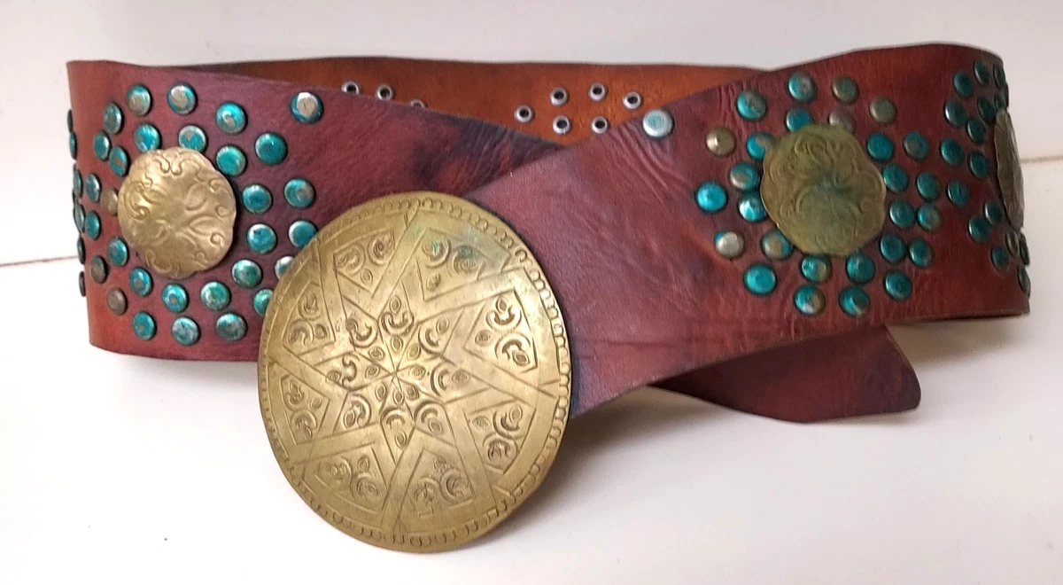 Vtg ALC Leather Concho Belt Women L Western Boho Buckle Stamped Alligator Print Angel Ranch Women main image 4