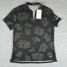 Image of Nike Dri-Fit Victory Golf Shirt Womens Medium Black Floral Top DA3138-010 NWT