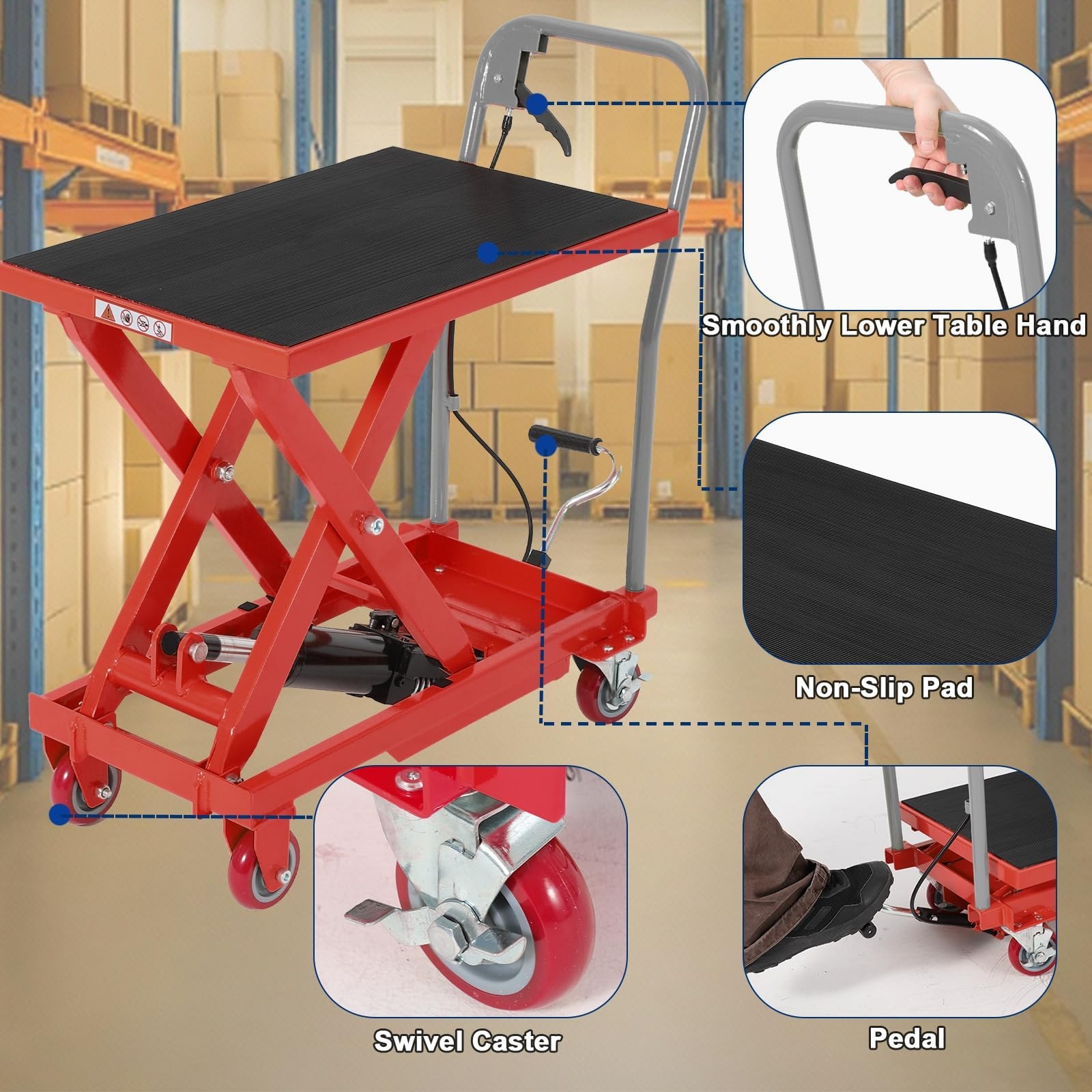 1100LB Hydraulic Lift Table Cart Single Scissor Lift, 35.4in Height
