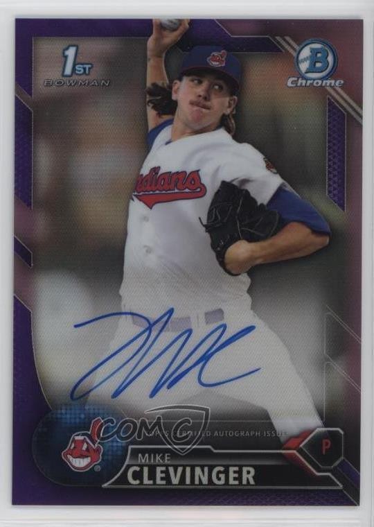 2016 Bowman Chrome Prospects Purple Refractor /250 Mike Clevinger Auto hr9
