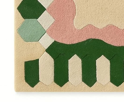 Alfombra moderna multicolor borde acolchado a mano diseño de marco geométrico abstracto Foto 2 de 4