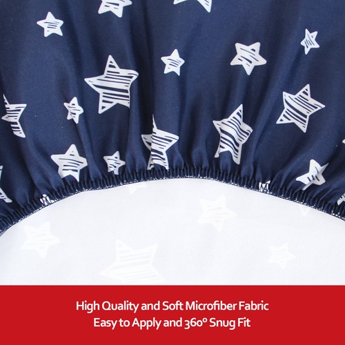 Pack N Play Fitted Sheet Boys Stretchy Playard Cover 2 Pack Gray & Navy 39"x27" - Afbeelding 2 van 6