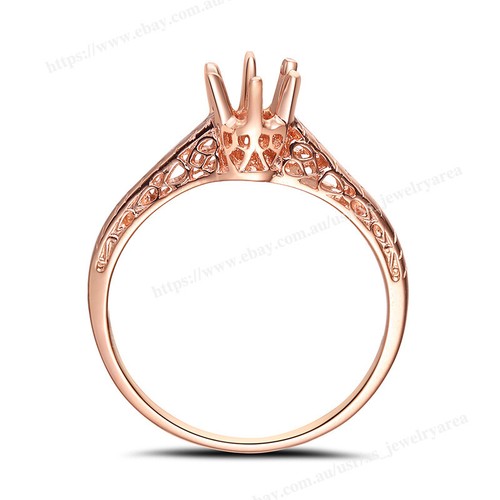 Women's Semi Mount Ring Classical Solid 18K Rose Gold Round Cut 4.5mm Setting - Picture 4 of 9