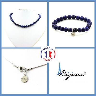 Schmuckset Armband Halskette Perlen Lapislazuli 8 mm. Kette in Perso Size