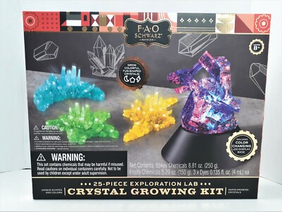 FAO Schwarz 25-Piece Exploration Lab Crystal Growing Kit  w/ Color LED Base NEW