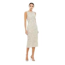 NWT MAC DUGGAL 5526 Silver Nude Sleeveless Sequin Midi Dress Sz 10 Retail $398