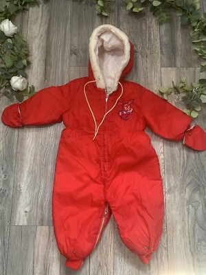 Vintage Sears  0-24 Month Red  Infant Snowsuit Bunny Rabbit Made In Hong Kong