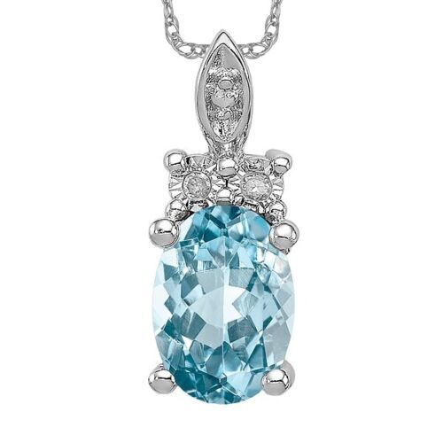 925 Sterling Silver Diamond Blue Topaz Necklace Gemstone Pendant Charm - Picture 1 of 10