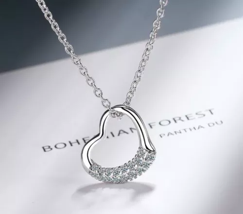 Crystal Heart Pendant 925 Sterling Silver Chain Necklace Womens Jewellery New UK - Picture 1 of 2