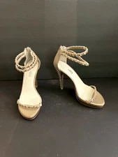 SW1 Women 7 Stiletto High Heel Gold Taupe Rhinestone Darling Song Glowing Lofty 