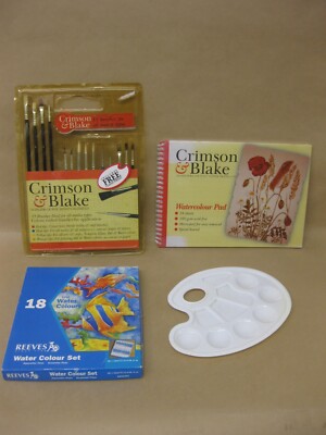 Aquarellmalerei Konvolut ~ Reeves Aquarelle Crimson & Blake Pinsel & Pad