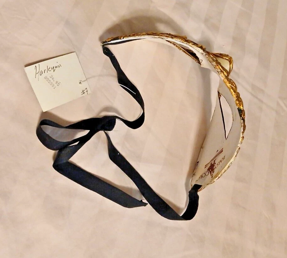 Authentic Balocoloc Venetian Mask Handcrafted Harlequin Gold Black/White  w/tags - Image 4 of 4
