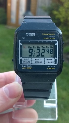Timex Mens Vintage LCD Digital Chronograph Watch - Running, but button missing