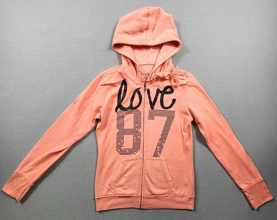 Aero 全拉链连帽毛衣长袖 Love 87 标志女式中号三文鱼 — 第 2/4 张图片