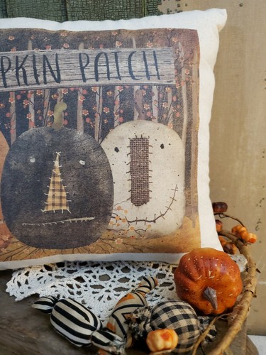 ALMOHADA DE OTOÑO DE COLECCIÓN DE ARTE POPULAR PRIMITIVO PARCHE DE CALABAZA HALLOWEEN OTOÑO - Imagen 2 de 6