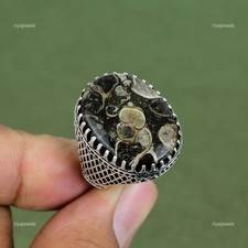 925 Sterling Silver Turritella Agate Gemstone Statement Stackable Ring Jewelry