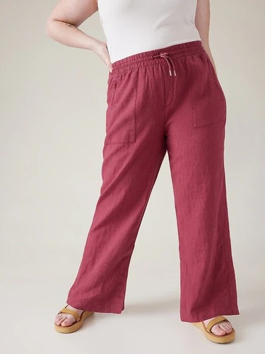 Athleta 6P (SP S PETITE) Retreat Linen Wide Leg Pant, Coffeeberry Red Pants NWT - Picture 3 of 5