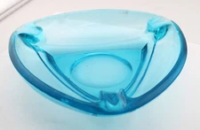 Vintage Mid Century Modern MCM 50s Capri Blue Glass Geometric Ashtray 7"