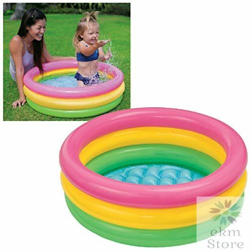 Sunset Glow Baby Pool 34in x 10in Splash Three Colourful Air Rings Soft Comfort - Picture 11 of 12