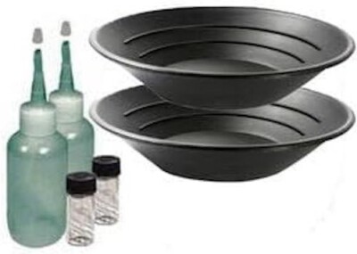 Sluice Monkey (2 Pack) 10'' Black Gold pan panning kit with  Sniffer Bottles