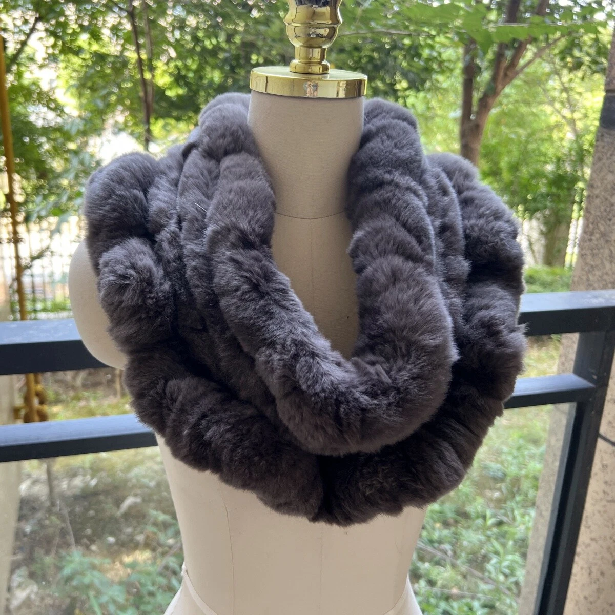 100% Real Rex Rabbit Fur Loop Infinity Scarf Ring Scarves Cowl Mufflers Snood