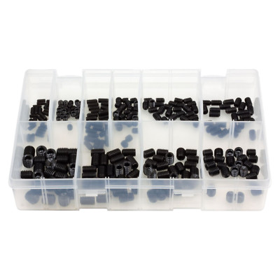 250 Stück Sortimentskarton schwarze Madenschrauben metrisch M4-M10