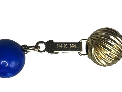 Vtg Lapis Lazuli SPRINT Award Charm 3 Diamond-14K/10K Necklace 21” Beaded - Picture 8 of 9