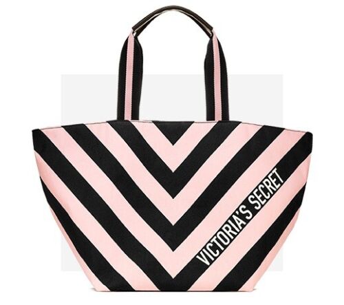 Neu mit Etikett Victoria's Secret 2019 Tragetasche Weekender mit Reißverschluss rosa schwarz gestreift - Bild 2 von 2