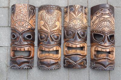 4 Tiki Gesicht 30cm Masken 4 Holzmasken im Hawaii Maui Look Wandmaske Maske 