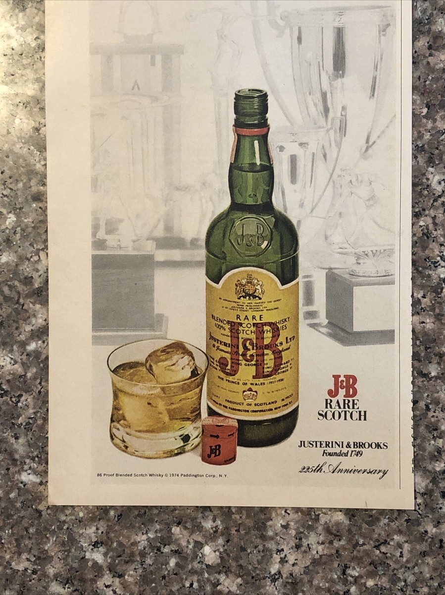 1974 J&B Scotch Whisky PRINT AD Rare Pleasure Bottle VTG 1970s