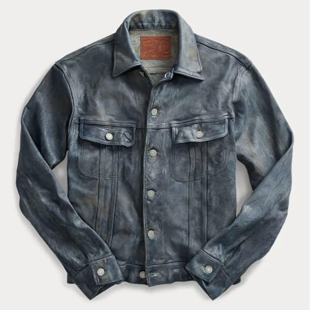 【名作】RRL Indigo-Dyed Leather Jacket S Masterpiece RRL RALPH LAUREN Indigo-Dyed Leather Jacket Size