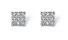 1/7 TCW Diamond Square-Shaped Stud Earrings In Platinum Over Sterling Silver