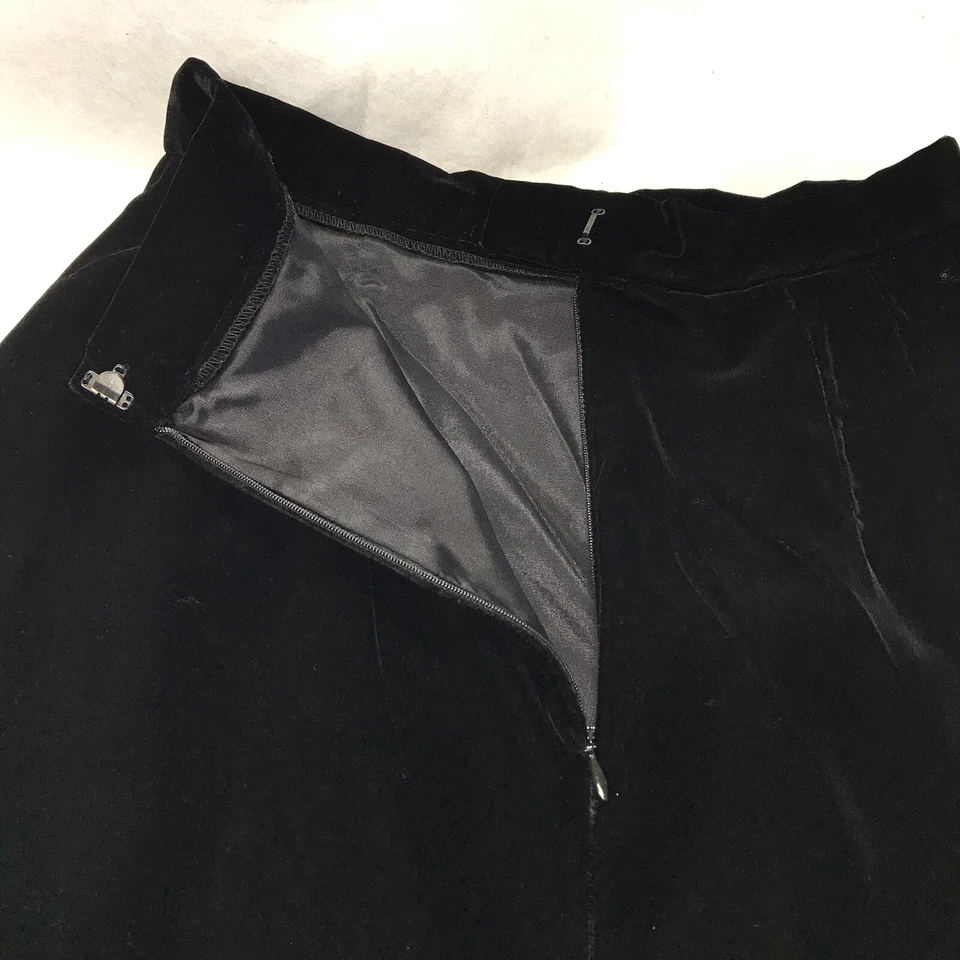 黑色 Oleg 卡西尼天鹅绒 Midi 铅笔裙 8 M 女式复古 90 年代 80 年代哥特假日 — 第 4/4 张图片