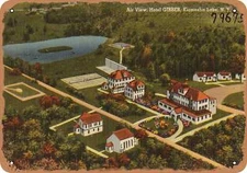 METAL SIGN - New York Postcard - Air view, Hotel Gibber, Kiamesha Lake, N. Y.