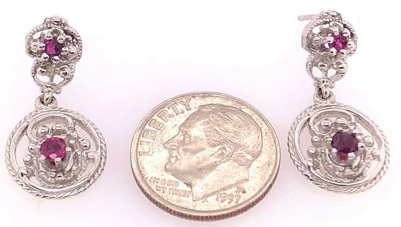 14 Karat White Gold Ruby Drop Dangle Earrings 101… - image 8